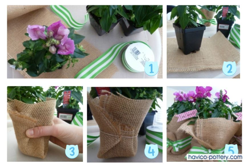 Hướng dẫn tự gói chậu hoa bằng vải bố